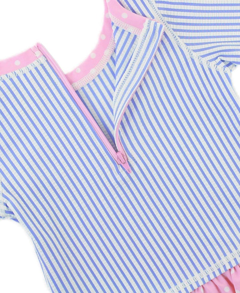 RuffleButts Girls Periwinkle Seersucker Long Sleeve Rash Guard Bikini - 2T - Image 4